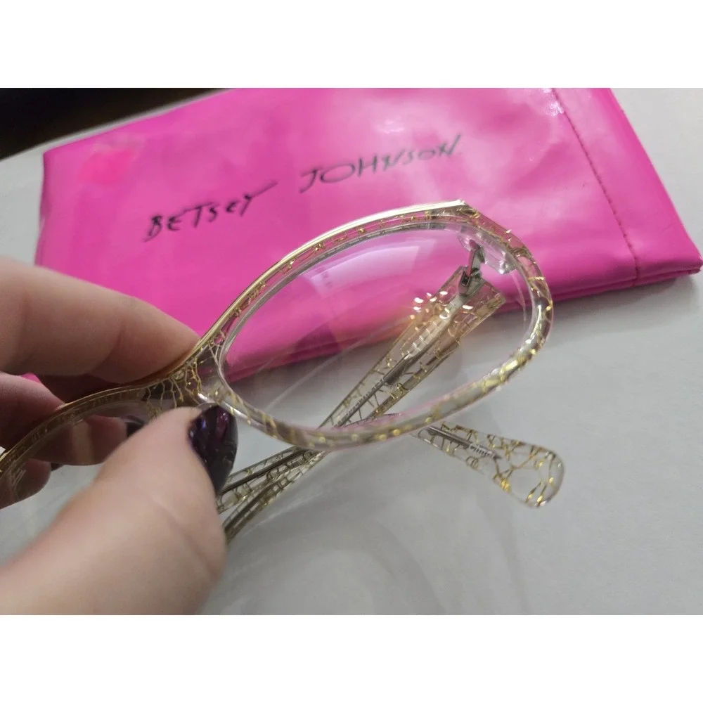 Betsey Johnson BJ535111 Clear Gold Lace Cat Eye Eyeglass Frames with Pink Pouch